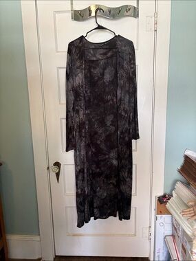 Cruel Long Tie-Dye Extra Long Open Cardigan - Black and Gray Size XL